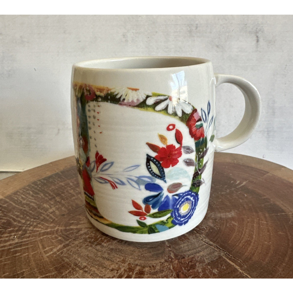 Anthropologie Mug D Monogram Starla Halfmann Floral Dainty Coffee Tea